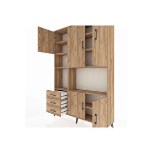 Arges Gardrop 9 Raflı 3 Çekmeceli 5 Kapaklı 132x30x195 Çam-çam