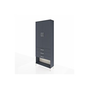 Arges Dolap 2 Raflı 3 Çekmeceli Tek Askılı 88x30x221 Antrasit-antrasit