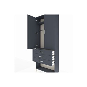 Arges Dolap 2 Raflı 3 Çekmeceli Tek Askılı 88x30x221 Antrasit-antrasit