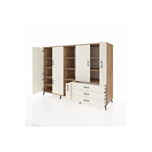 Kronos Dolap 11 Raflı 3 Çekmeceli 7 Kapaklı 220x59x163 Çam-aytaşı
