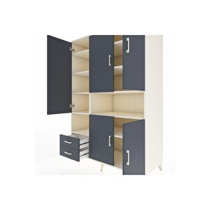 Kronos Dolap 10 Raflı 2 Çekmeceli 5 Kapaklı 132x59x195 Aytaşı-antrasit/antrasit