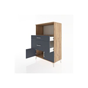 Hyperion Dolap Tek Raflı 2 Çekmeceli 2 Kapaklı 88x44x134 Çam-antrasit