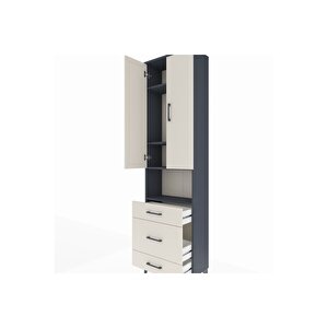 Arges Dolap 4 Raflı 3 Çekmeceli Tek Askılı 60x30x221 Antrasit-aytaşı