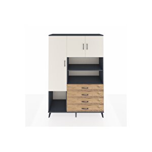 Hyperion Dolap 7 Raflı 4 Çekmeceli 3 Kapaklı 132x44x195 Antrasit-aytaşı/çam