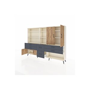 Arges Dolap 10 Raflı 6 Çekmeceli 4 Kapaklı 220x30x163 Aytaşı-çam/antrasit