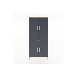 Hyperion Dolap 4 Raflı Tek Çekmeceli 4 Kapaklı 88x44x195 Çam-antrasit
