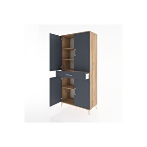 Hyperion Dolap 4 Raflı Tek Çekmeceli 4 Kapaklı 88x44x195 Çam-antrasit