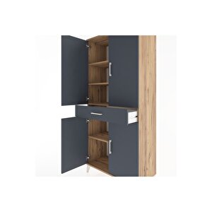 Hyperion Dolap 4 Raflı Tek Çekmeceli 4 Kapaklı 88x44x195 Çam-antrasit