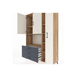 Hyperion Dolap 7 Raflı 3 Çekmeceli 3 Kapaklı 132x44x195 Çam-aytaşı/antrasit