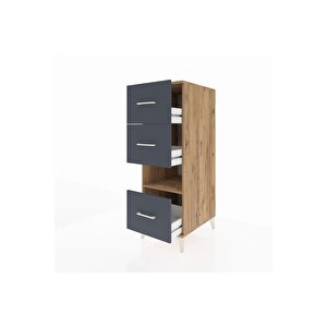 Kronos Dolap Tek Raflı 3 Çekmeceli 44x59x134 Çam-antrasit