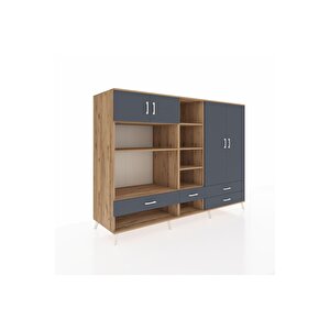 Kronos Dolap 12 Raflı 4 Çekmeceli 4 Kapaklı 220x59x163 Çam-antrasit