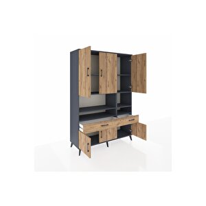 Hyperion Gardrop 8 Raflı 2 Çekmeceli 6 Kapaklı 132x44x195 Antrasit-çam