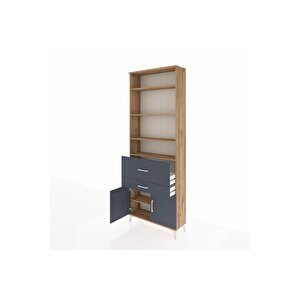 Arges Dolap 5 Raflı 2 Çekmeceli 2 Kapaklı 88x30x243 Çam-antrasit