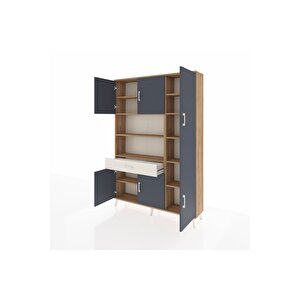 Arges Dolap 10 Raflı Tek Çekmeceli 6 Kapaklı 132x30x195 Çam-antrasit/aytaşı