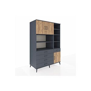 Kronos Dolap 9 Raflı 5 Çekmeceli 3 Kapaklı 132x59x195 Antrasit-çam/antrasit