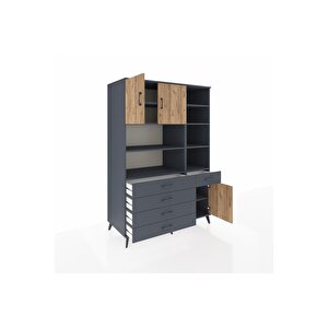 Kronos Dolap 9 Raflı 5 Çekmeceli 3 Kapaklı 132x59x195 Antrasit-çam/antrasit