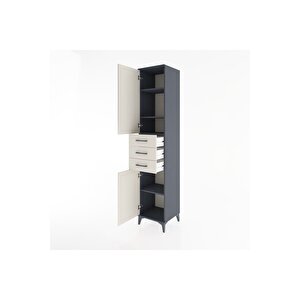 Hyperion Dolap 4 Raflı 3 Çekmeceli 2 Kapaklı 44x44x221 Antrasit-aytaşı