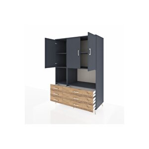 Kronos Dolap 6 Raflı 6 Çekmeceli 3 Kapaklı 132x59x195 Antrasit-antrasit/çam
