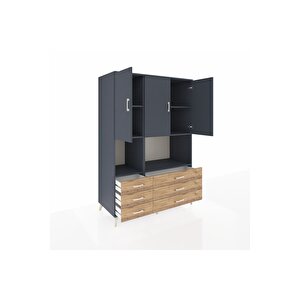 Kronos Dolap 6 Raflı 6 Çekmeceli 3 Kapaklı 132x59x195 Antrasit-antrasit/çam