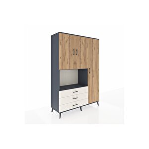 Hyperion Dolap 7 Raflı 3 Çekmeceli 3 Kapaklı 132x44x195 Antrasit-çam/aytaşı