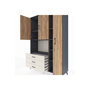 Hyperion Dolap 7 Raflı 3 Çekmeceli 3 Kapaklı 132x44x195 Antrasit-çam/aytaşı
