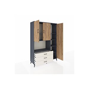 Hyperion Dolap 7 Raflı 3 Çekmeceli 3 Kapaklı 132x44x195 Antrasit-çam/aytaşı