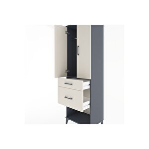 Hyperion Dolap Tek Raflı 2 Çekmeceli Tek Askılı 60x44x195 Antrasit-aytaşı