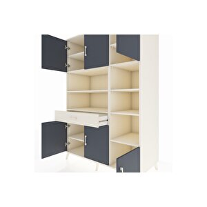 Kronos Dolap 10 Raflı Tek Çekmeceli 6 Kapaklı 132x59x195 Aytaşı-antrasit/aytaşı