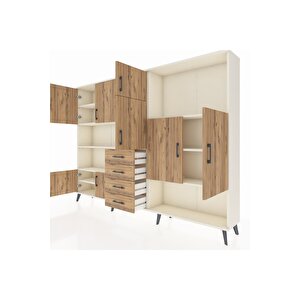 Arges Dolap 10 Raflı 4 Çekmeceli 8 Kapaklı 220x30x163 Aytaşı-çam