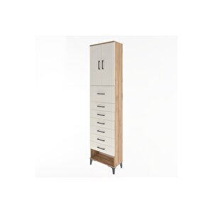 Arges Dolap 2 Raflı 7 Çekmeceli 2 Kapaklı 60x30x243 Çam-aytaşı
