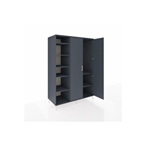 Kronos Dolap 7 Raflı 2 Kapaklı Tek Askılı 132x59x195 Antrasit-antrasit/antrasit