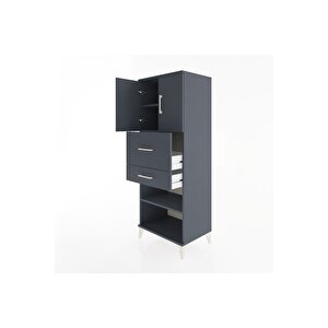 Hyperion Dolap 3 Raflı 2 Çekmeceli 2 Kapaklı 60x44x163 Antrasit-antrasit