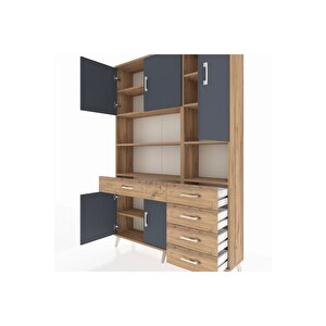 Arges Dolap 9 Raflı 5 Çekmeceli 5 Kapaklı 132x30x195 Çam-antrasit/çam