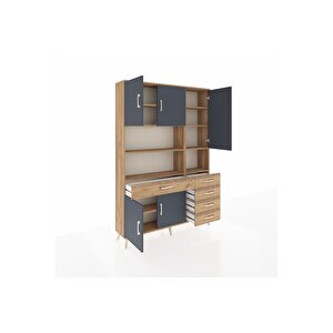 Arges Dolap 9 Raflı 5 Çekmeceli 5 Kapaklı 132x30x195 Çam-antrasit/çam