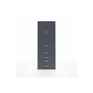 Arges Dolap 3 Raflı 5 Çekmeceli 2 Kapaklı 88x30x243 Antrasit-antrasit