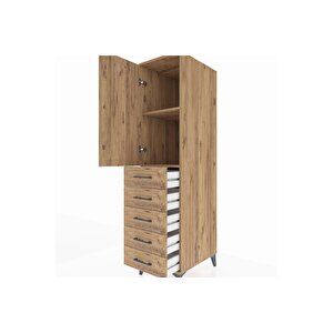 Kronos Dolap 2 Raflı 5 Çekmeceli Tek Kapaklı 44x59x182 Çam-çam