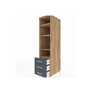 Kronos Dolap 4 Raflı 3 Çekmeceli 44x59x182 Çam-antrasit