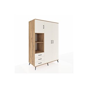 Kronos Dolap 6 Raflı 3 Çekmeceli Tek Askılı 132x59x195 Çam-aytaşı/aytaşı