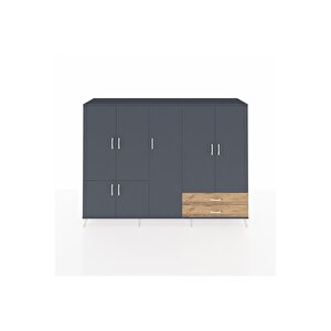 Hyperion Dolap 12 Raflı 2 Çekmeceli 7 Kapaklı 220x44x163 Antrasit-antrasit/çam
