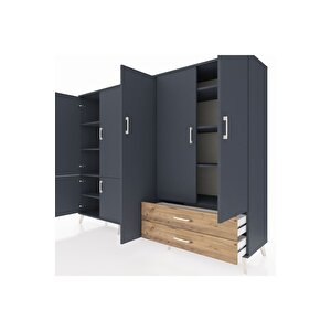 Hyperion Dolap 12 Raflı 2 Çekmeceli 7 Kapaklı 220x44x163 Antrasit-antrasit/çam