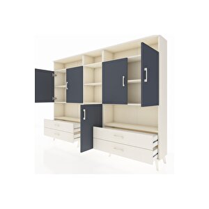 Arges Dolap 12 Raflı 4 Çekmeceli 5 Kapaklı 220x30x163 Aytaşı-antrasit/aytaşı