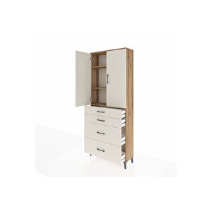 Arges Dolap 3 Raflı 4 Çekmeceli 2 Kapaklı 88x30x221 Çam-aytaşı