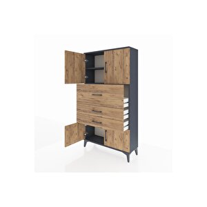 Arges Dolap 2 Raflı 3 Çekmeceli 4 Kapaklı 88x30x163 Antrasit-çam