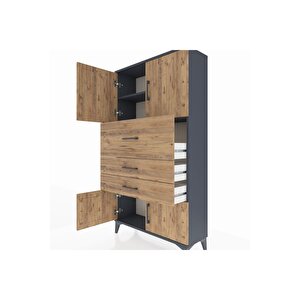 Arges Dolap 2 Raflı 3 Çekmeceli 4 Kapaklı 88x30x163 Antrasit-çam