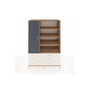 Kronos Dolap 8 Raflı 6 Çekmeceli Tek Kapaklı  132x59x195 Çam-antrasit/aytaşı