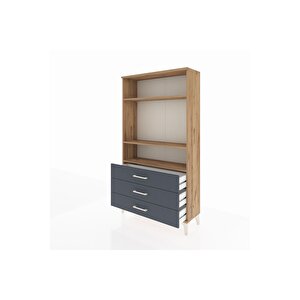 Arges Dolap 3 Raflı 3 Çekmeceli 88x30x163 Çam-antrasit
