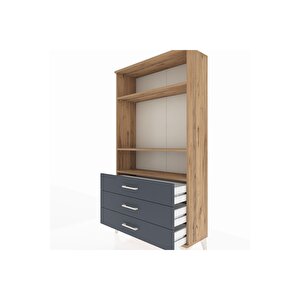 Arges Dolap 3 Raflı 3 Çekmeceli 88x30x163 Çam-antrasit