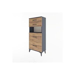 Arges Dolap Tek Raflı 4 Çekmeceli 60x30x134 Antrasit-çam