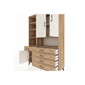 Hyperion Dolap 8 Raflı 5 Çekmeceli 3 Kapaklı 132x44x195 Çam-aytaşı/çam