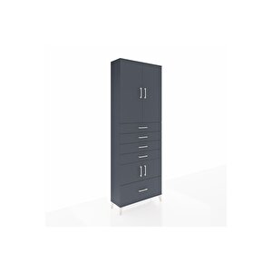 Arges Dolap 4 Raflı 5 Çekmeceli 4 Kapaklı 88x30x243 Antrasit-antrasit